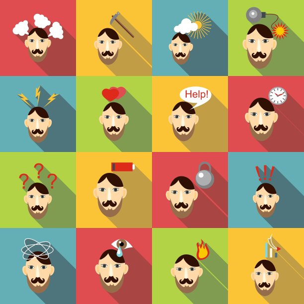 压力情况图标设置平面风格图片下载