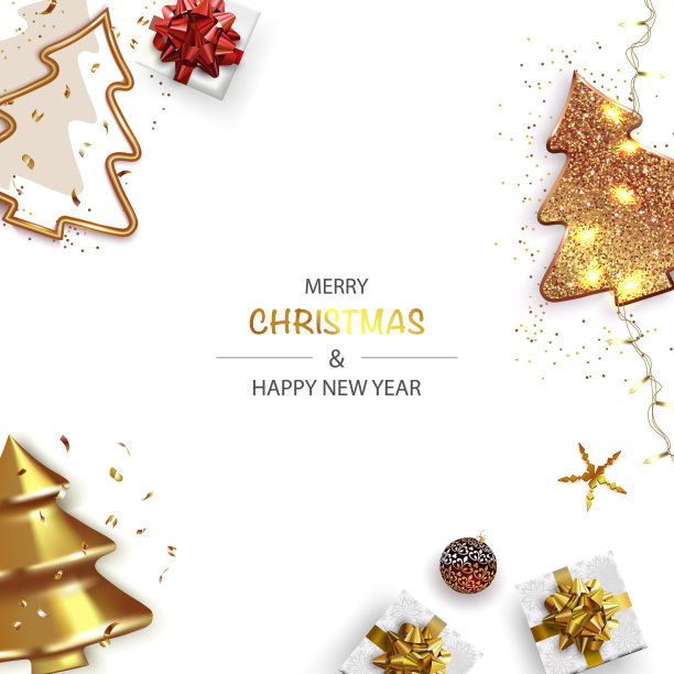 圣诞海报，贺卡，旗帜与闪闪发光的圣诞树图片下载