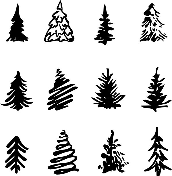 圣诞树图标笔刷手绘笔触墨水图片下载