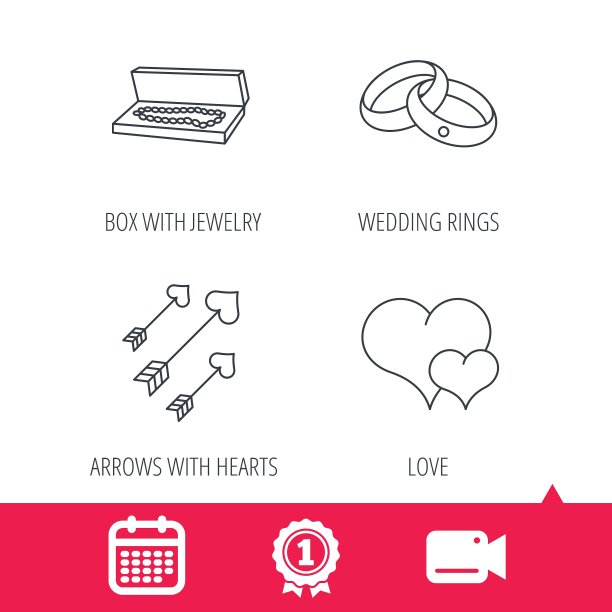 爱情心形珠宝和结婚戒指的图标图片下载