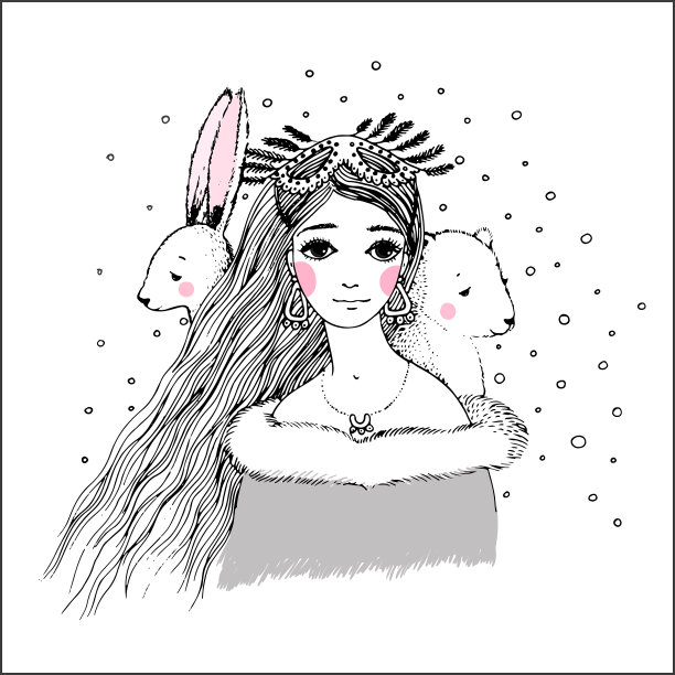美丽的年轻女孩和可爱的熊和兔子图片下载