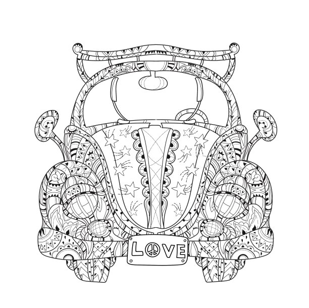 手绘涂鸦轮廓假日车图片下载
