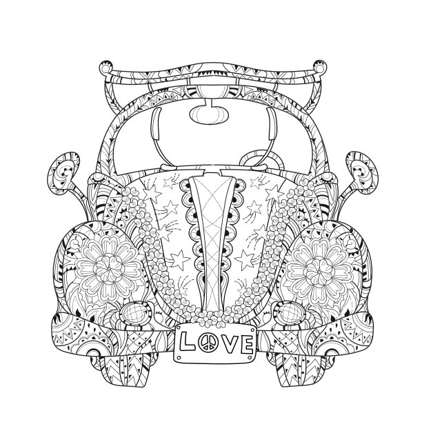 手绘涂鸦轮廓假日车图片下载