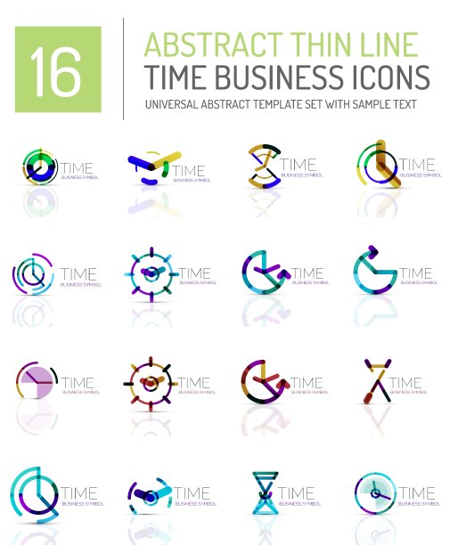 几何时钟和时间图标设置图片下载