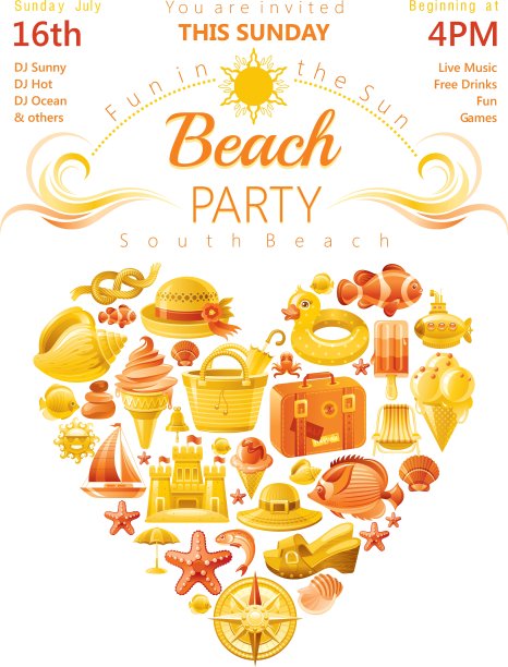 海滩派对邀请黄色图片下载