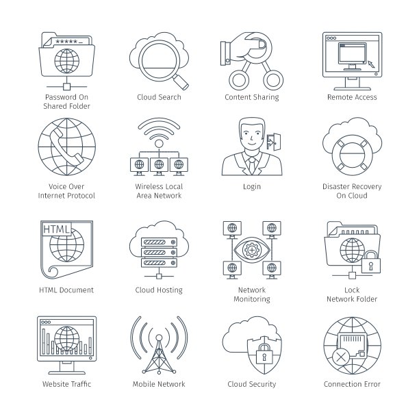 互联网和网络细线图标图片下载