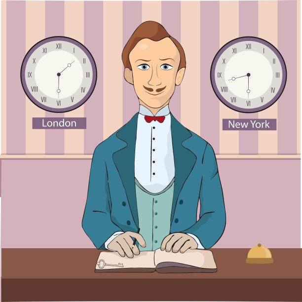 男接待员站在酒店前台图片下载