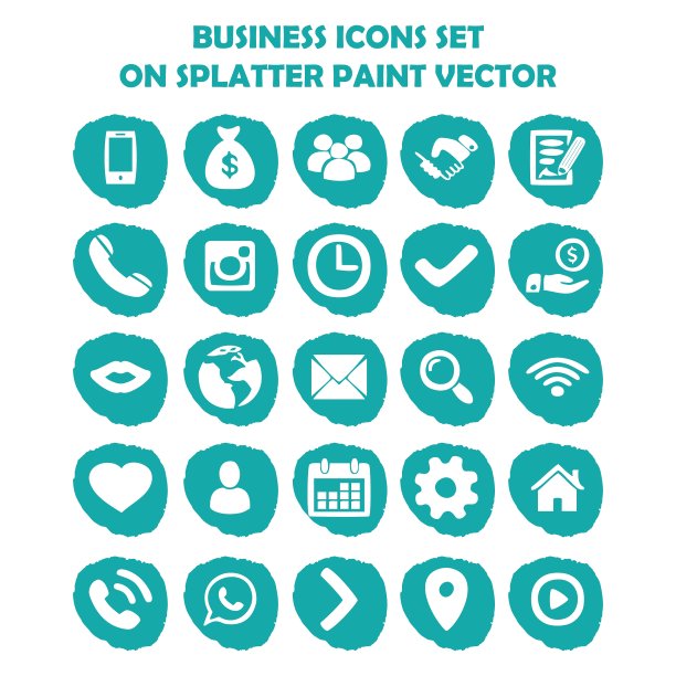 商业图标设置在蓝色光飞溅油漆Fla图片下载