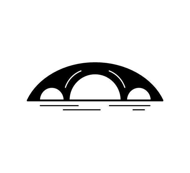 拱桥黑色剪影图标孤立在白色背景。不同类型的桥梁。城市建筑。矢量插图。图片下载