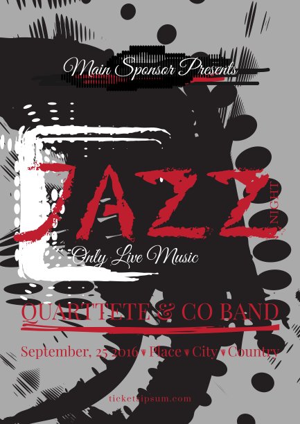 爵士摇滚或蓝调音乐海报模板图片下载