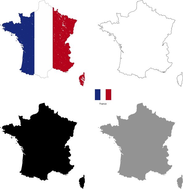 法国乡村黑色剪影和旗帜上图片下载