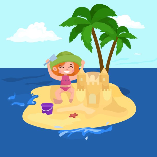 夏天的孩子们在沙滩上的沙滩上玩耍图片下载