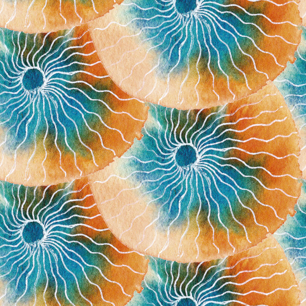 无缝模式。抽象水彩斑点的绿松石和橙色颜色。纹理背景图片下载