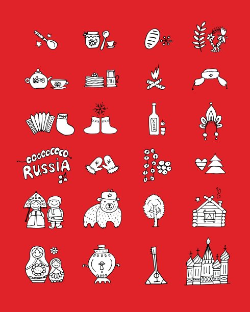 俄罗斯图标设置草图为您的设计图片下载