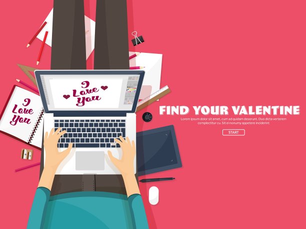 情人节工作场所与桌子设计图片下载