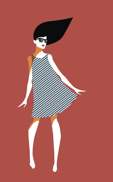 戴着太阳镜穿着条纹裙的年轻女人图片下载