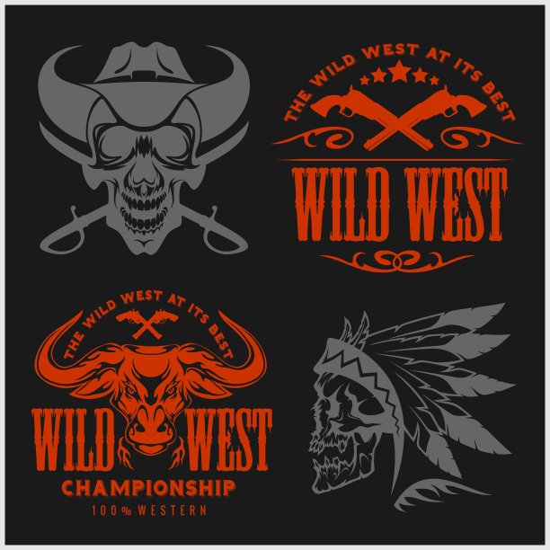 一套复古牛仔标志标签徽章图片下载