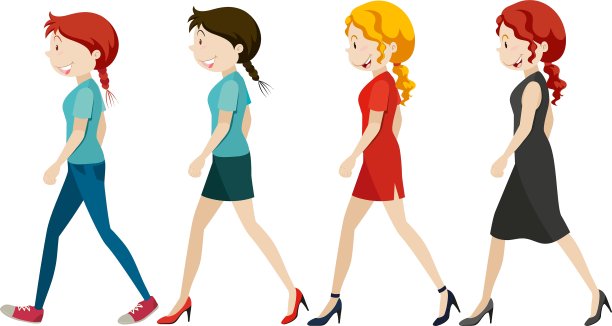 女人走在白色的背景上图片下载