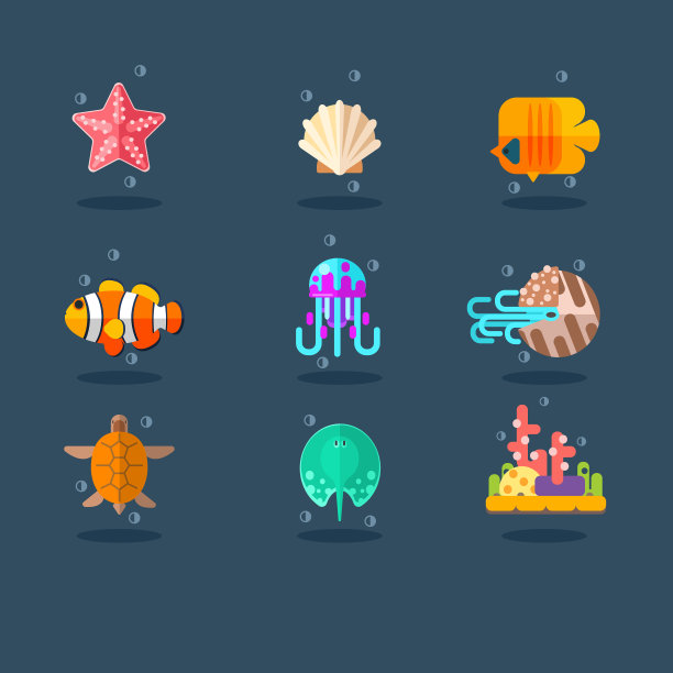 海洋生物扁平风插画图片下载