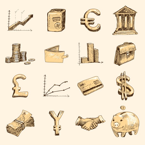 金色金融图标草图合集图片下载