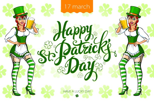 在圣帕特里克节喝啤酒的漂亮小妖精女孩图片下载