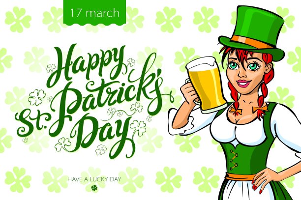 在圣帕特里克节喝啤酒的漂亮小妖精女孩图片下载