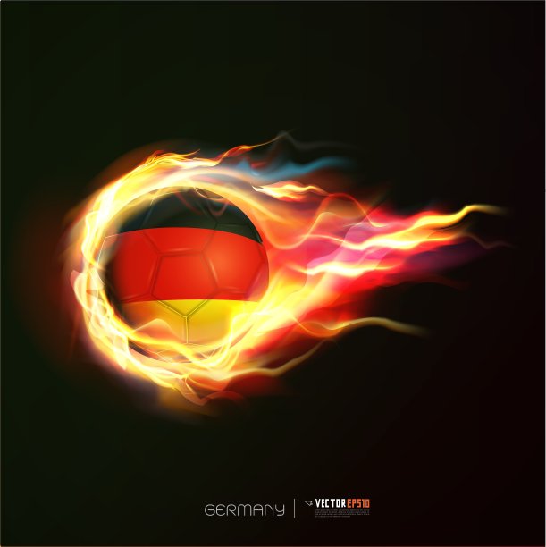 德国国旗与飞舞的足球着火图片下载