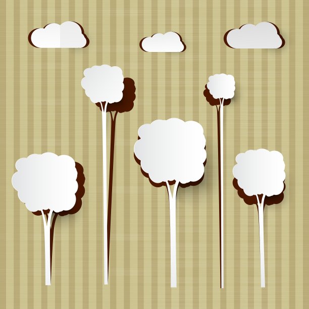 剪纸树和云彩在纸板的背景图片下载