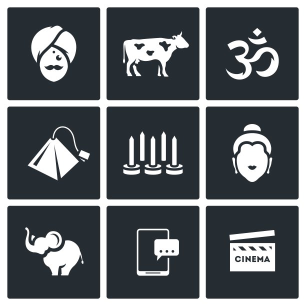 一套印度图标印度教神圣的动物图片下载