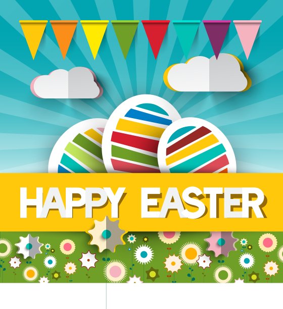 复活节快乐与剪纸标题-彩色图片下载
