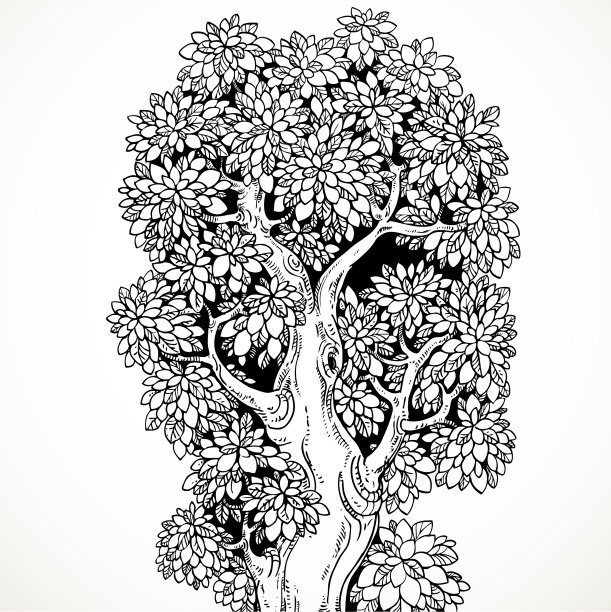 用黑墨水生动地画出一棵大古树图片下载