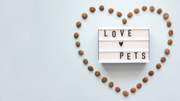 灯箱上刻有爱宠物和宠物食品的铭文。图片下载