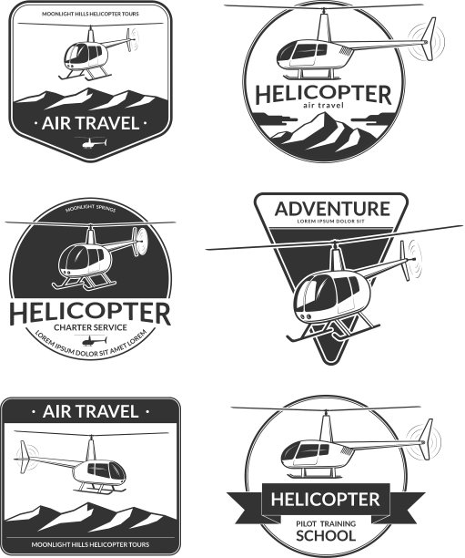 直升飞机的标志标签设计元素图片下载
