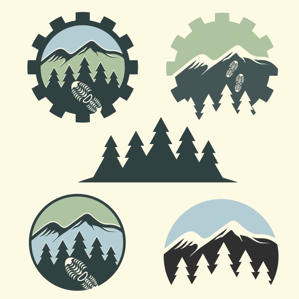 一套复古的标签山地冒险图片下载