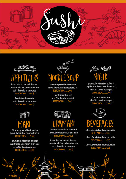 寿司餐厅菜单模板设计图片下载