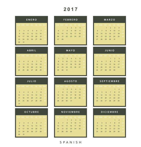 2017年日历用西班牙语简单现代图片下载
