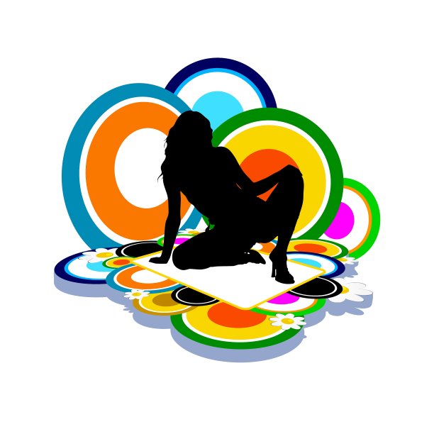 女孩剪影坐在花和草中图片下载