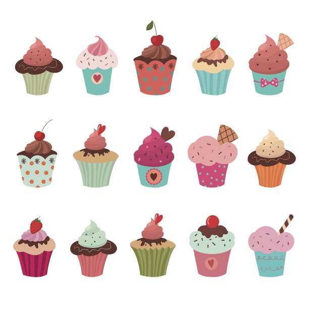 美味美味的纸杯蛋糕套装图片下载