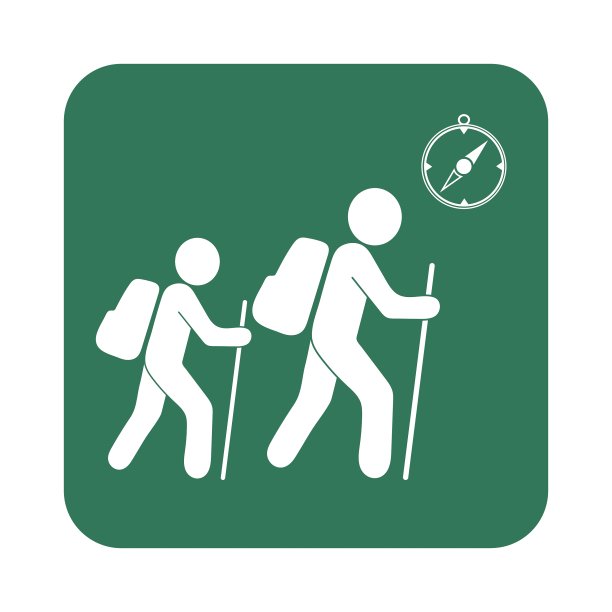 带有指南针图标的徒步旅行者图片下载