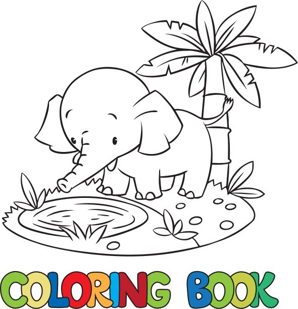 有趣的小象或庞然大物的涂色书图片下载