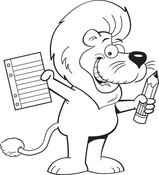 卡通狮子拿着纸和笔图片下载