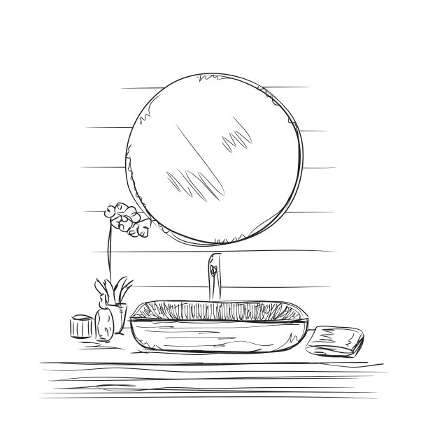 浴室内部元素手绘镜图片下载