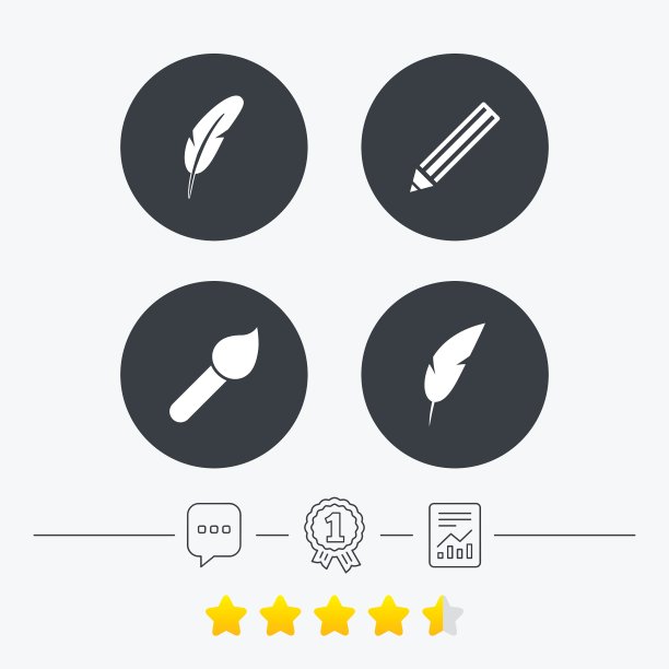 羽毛复古钢笔标志刷子和铅笔图标图片下载