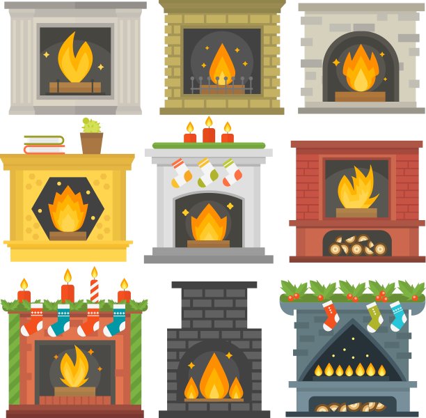 一套壁炉图标图片下载