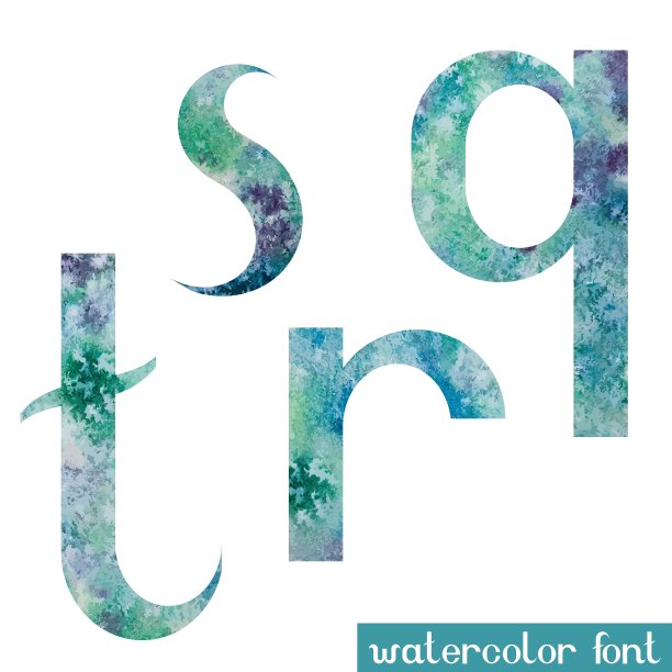 蓝绿色水彩字体QRST图片下载