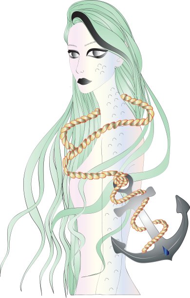 美丽的海妖，长着绿色的长发图片下载