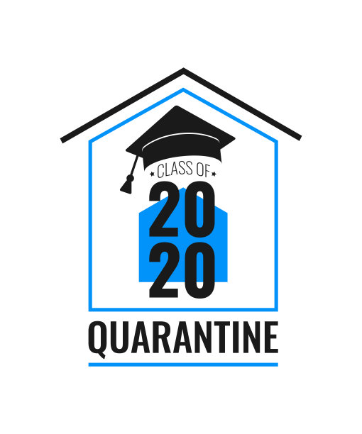2020级检疫。黑色数字，蓝色和白色背景的教育学术帽。冠状病毒检疫2020。矢量插图。图片下载