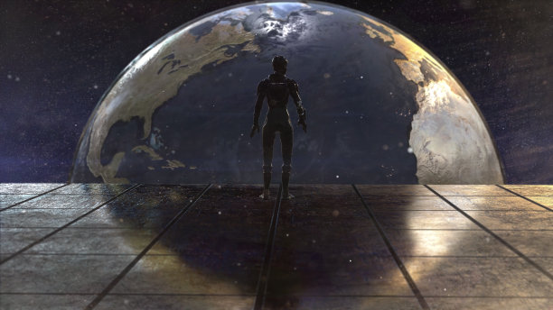 未来太空中孤独的女宇航员对地球的看法图片下载