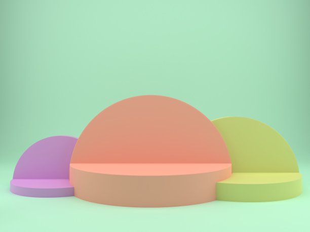 3d渲染工作室与几何形状，讲台在地板上。产品展示平台，模拟背景。图片下载