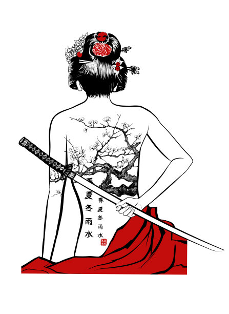 背上有樱桃树纹身的日本艺妓图片下载